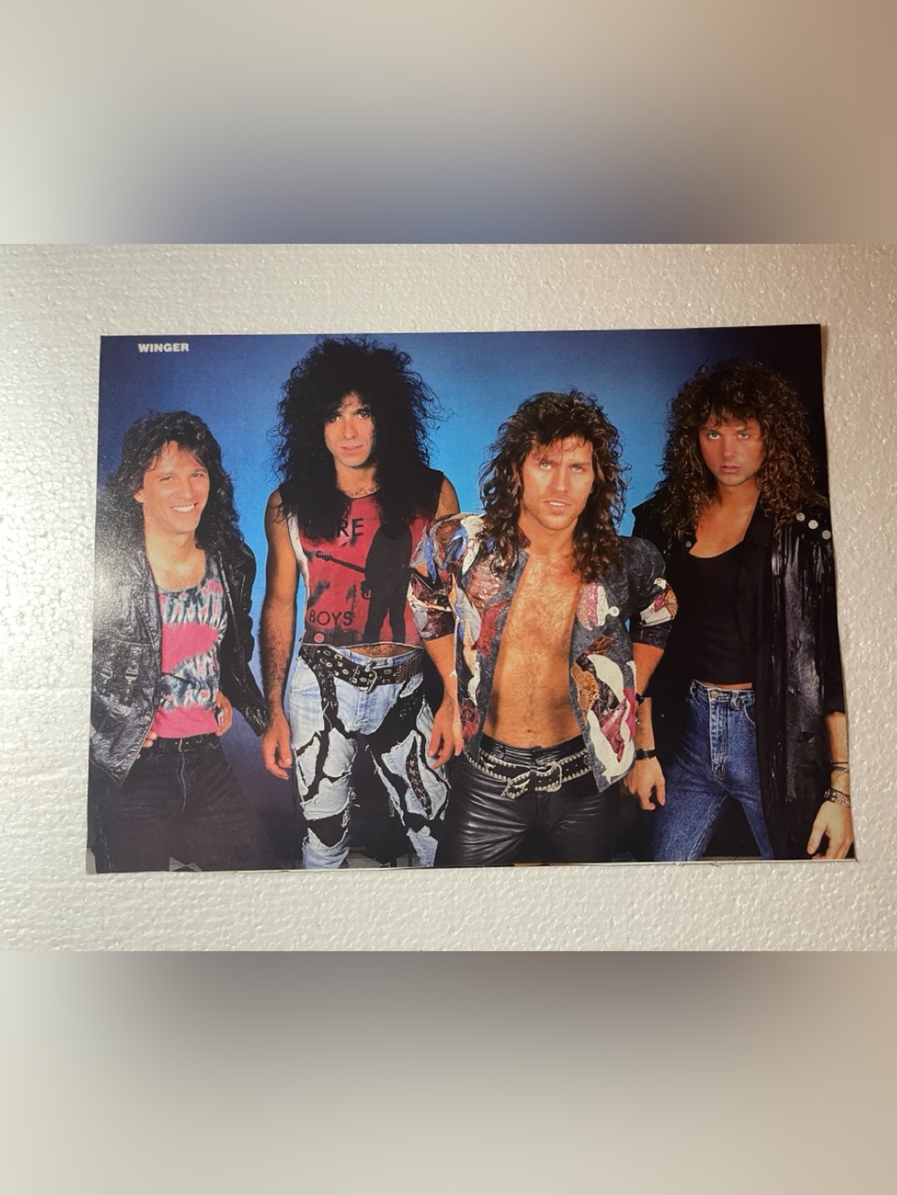 Winger Band Pinup - Blue Background with Multicolor Outfits